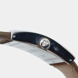 Pre Owned Versace White Stainless Steel Leather V-Greca 64Q91 Women's Wristwatch 36 mm