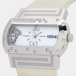 Pre Owned Versace Mother of Pearl Diamond Stainless Steel Lizard PSQ99 Women's Wristwatch 40 mm