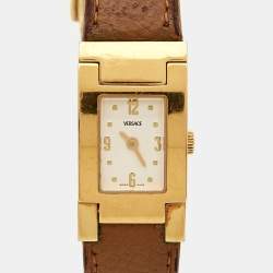 Versace Cream Gold Plated Stainless Steel Leather ASQ90 Women's Wristwatch 18 mm