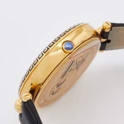 Versace Black Gold Plated Stainless Steel Leather Palazzo VCO Women's Wristwatch 39 mm