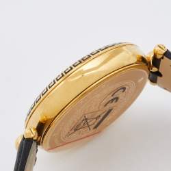 Versace Black Gold Plated Stainless Steel Leather Palazzo VCO Women's Wristwatch 39 mm