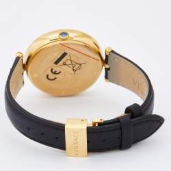 Versace Black Gold Plated Stainless Steel Leather Palazzo VCO Women's Wristwatch 39 mm