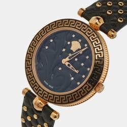 Versace Black Rose Gold Plated Stainless Steel Leather Vanitas VK703-0013 Women's Wristwatch 40 mm