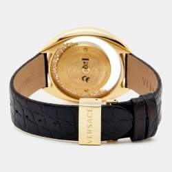 Pre Owned Versace Black Gold Plated Stainless Steel Leather Destiny Spirit 86Q Women's Wristwatch 39 mm