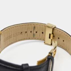 Pre Owned Versace Black Two Tone Stainless Steel Leather V-Metal Icon VQL03 0015 Unisex Wristwatch 46 mm 