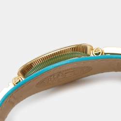 Pre Owned Versace Aqua Blue Rose Gold Plated Stainless Steel Leather V Signature VLA080014 Women's Wristwatch 35 mm