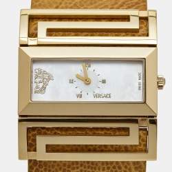 Versace Mother of Pearl Gold Plated Stainless Steel Leather Beauville VSQ90 Women's Wristwatch 38 mm