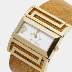 Versace Mother of Pearl Gold Plated Stainless Steel Leather Beauville VSQ90 Women's Wristwatch 38 mm