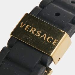 Pre Owned Versace Black Ceramic Gold Plated Steel Silicon Rubber Reve 92Q Women's Wristwatch 35 mm