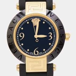 Versace Black Ceramic Gold Plated Steel Silicon Rubber Reve 92Q Women's Wristwatch 35 mm