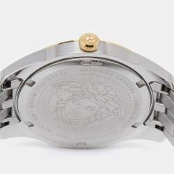 Pre Owned Versace Green Two-Tone Stainless Steel Greca VE6C00423 Women's Wristwatch 35 mm