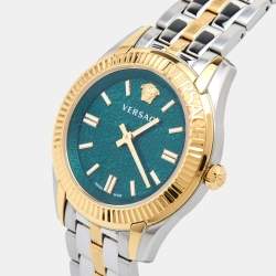 Pre Owned Versace Green Two-Tone Stainless Steel Greca VE6C00423 Women's Wristwatch 35 mm