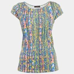 Pre Owned Versus Versace Blue/Yellow Printed Jersey Top L