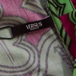 Pre Owned Versus Versace Pink and Green Heart Printed Jersey Crop Top M