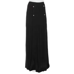 Versus Versace Black Crepe Button Detail Pleated Maxi Skirt S