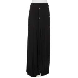 Versus Versace Black Crepe Button Detail Pleated Maxi Skirt S