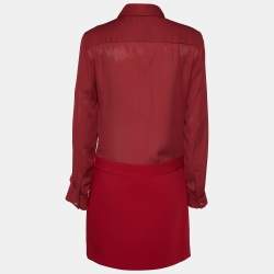 Versus Versace Burgundy Chiffon & Crepe Button Front Mini Dress M