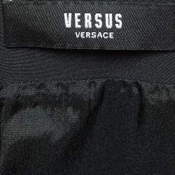 Pre Owned Versus Versace Black Crepe Logo Safety Pin Mini Skirt S