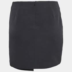 Pre Owned Versus Versace Black Crepe Logo Safety Pin Mini Skirt S