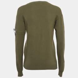 Pre Owned Versus Versace Green Jersey Pin Detailed Cardigan M