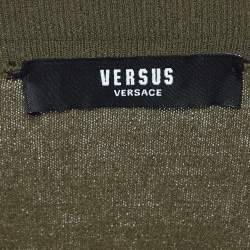 Pre Owned Versus Versace Green Jersey Pin Detailed Cardigan M