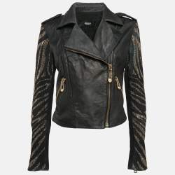 Versus Versace Embellished Leather Zip-Up Jacket M