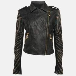 Versus Versace Embellished Leather Zip-Up Jacket M