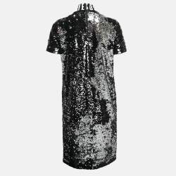 Versus Versace Black Sequin Embellished Mesh High-Neck Mini Dress S