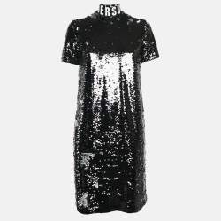Versus Versace Black Sequin Embellished Mesh High-Neck Mini Dress S
