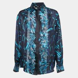 Pre Owned Versus Versace Black/Blue Baroque Print Silk Shirt L
