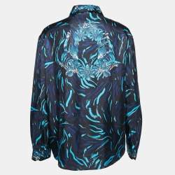 Pre Owned Versus Versace Black/Blue Baroque Print Silk Shirt L