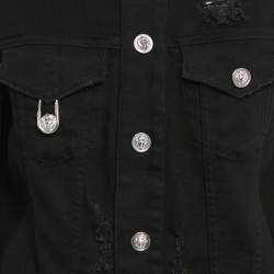 Versus Versace Black Distressed Denim Button Detail Jacket L
