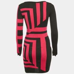 Pre Owned Versus Versace Black/Pink Patterned Knit Mini Sweater Dress S