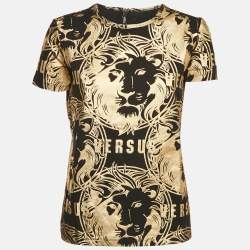 Versus Versace Black Metallic Print Cotton Crew Neck T-Shirt XL 