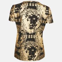 Versus Versace Black Metallic Print Cotton Crew Neck T-Shirt XL 