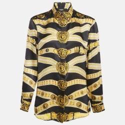 Versus Versace Black/Yellow Baroque Print Satin Silk Shirt M