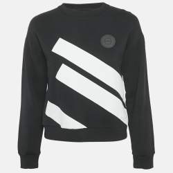 Pre Owned Versus Versace Black Striped Cotton Knit Applique Detail Sweatshirt XS