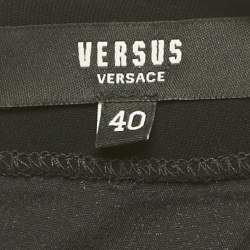 Pre Owned Versus Versace Black Crepe Logo Metal Detail Mini Dress S