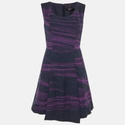 Pre Owned Versus Versace Navy Blue Crepe Sleeveless Dress M