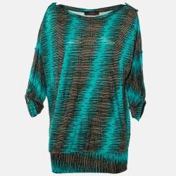 Pre Owned Versus Versace Blue /Black Printed Jersey Top M