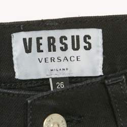 مملوكة مسبقًا Versus Versace Black Denim Metal Detail Rip Jeans S/Waist 26"