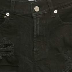 مملوكة مسبقًا Versus Versace Black Denim Metal Detail Rip Jeans S/Waist 26"