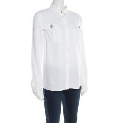 Versus Versace White Crepe Medusa Button Detail Long Sleeve Blouse M