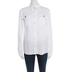 Versus Versace White Crepe Medusa Button Detail Long Sleeve Blouse M