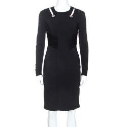 Pre Owned Versace Black Crepe Cut Out Detail Sheath Dress S