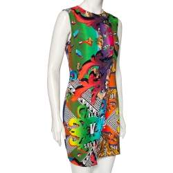 Pre Owned Versus Versace Rainbow Baroque Print Crepe Sleeveless Short Dress M