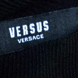 Pre Owned Versus Versace Black Rib Knit Logo Band Detail High Neck Bodycon Dress M