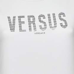 Versus Versace White Logo Embellished Cotton Knit T-Shirt M
