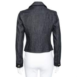 Pre Owned Versus Versace Black Leather & Denim Paneled Biker Jacket M