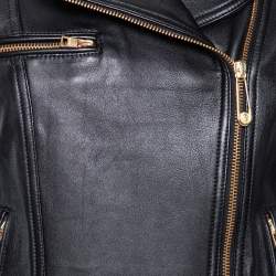 Pre Owned Versus Versace Black Leather & Denim Paneled Biker Jacket M